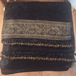 Table runner, black/gold sequin fringes, brand new w/tags, gorgeous, 90x13 in.